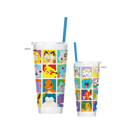 Pokemon Character Grid 22oz Double Walled Stainless Steel Tumbler with Straw