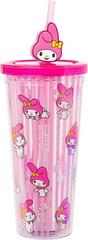 Sanrio My Melody Stripe Pattern 24oz Plastic Cold Cup with Lid and Topper Straw